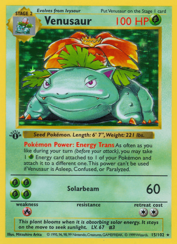 Venusaur, carta 15 de Edición Básica