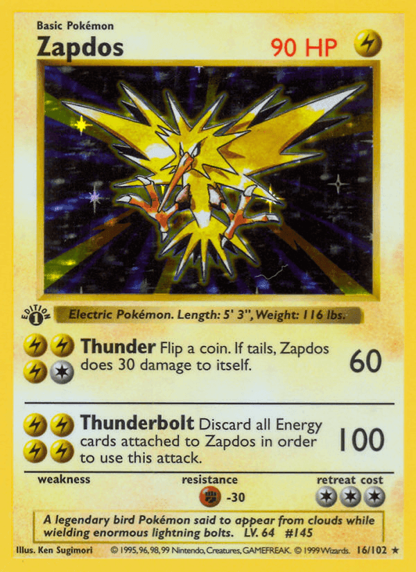 Zapdos, carta 16 de Edición Básica