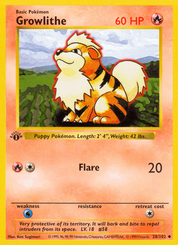 Growlithe, carta 28 de Edición Básica