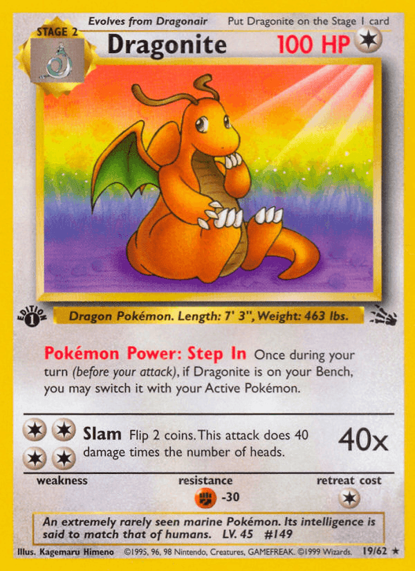Dragonite, card 19 from Fossil