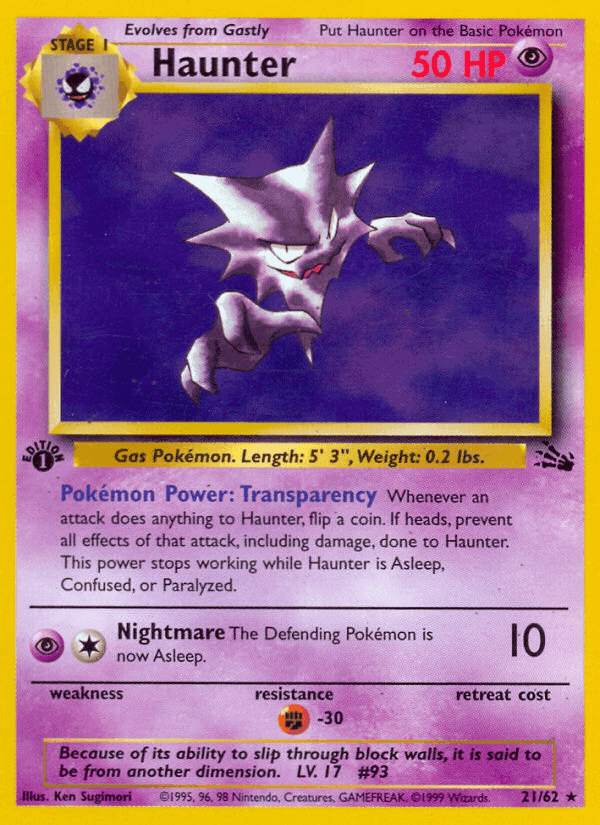 Haunter, carta 21 di Fossil