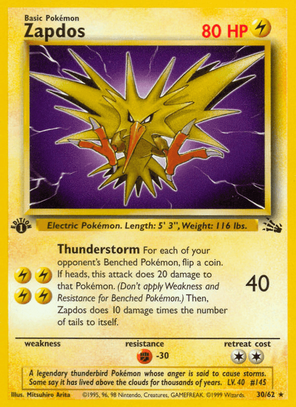 Zapdos, card 30 from Fossil