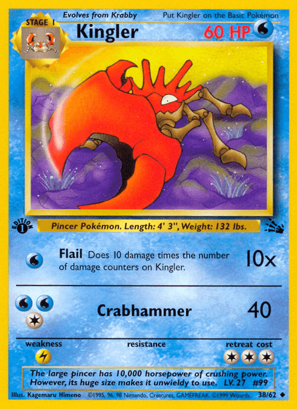 Kingler, card 38 from Fossil