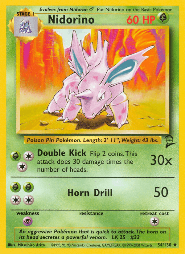 Nidorino, carte 54 de Base Set 2