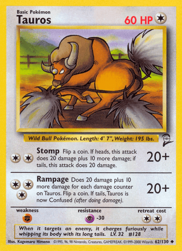 Tauros, card 62 from Base Set 2