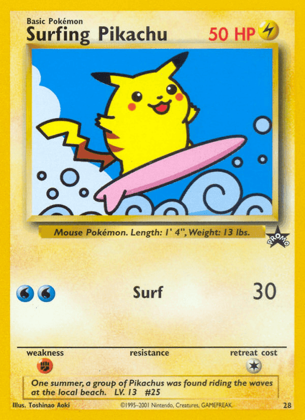 Pikachu surfeur, carte 28 de Wizards Black Star Promos