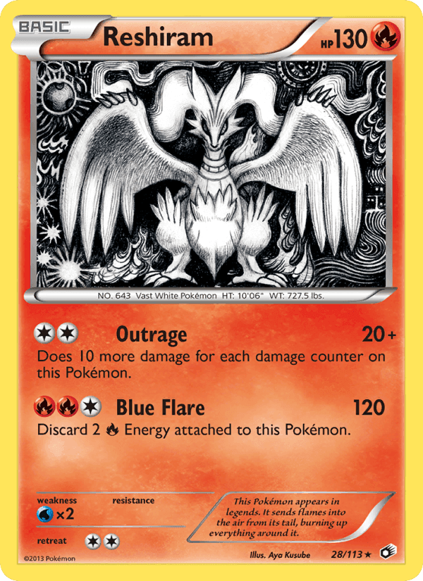 Reshiram, carte 28 de Legendary Treasures