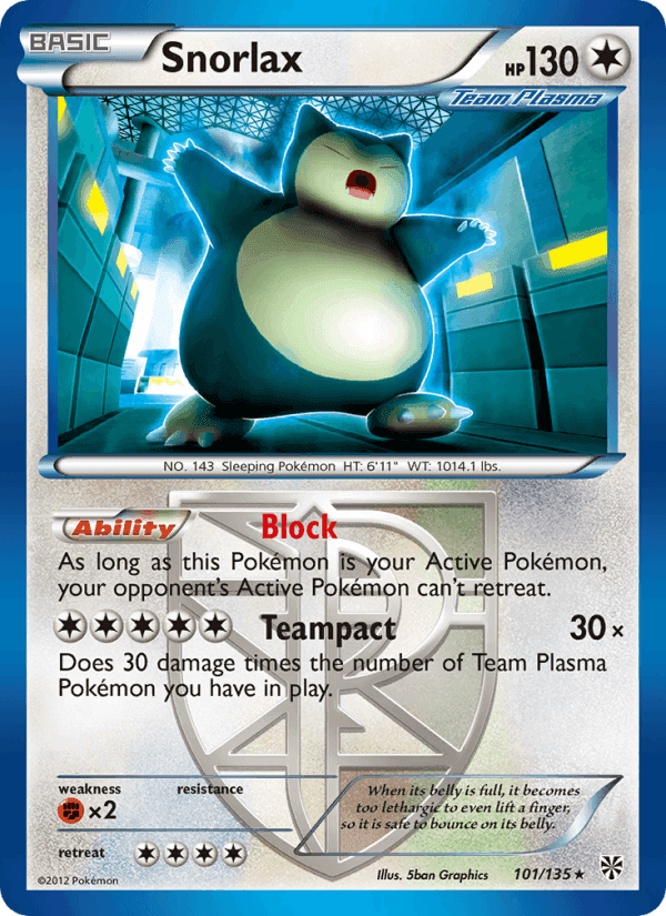 Snorlax, card 101 from Plasma Storm