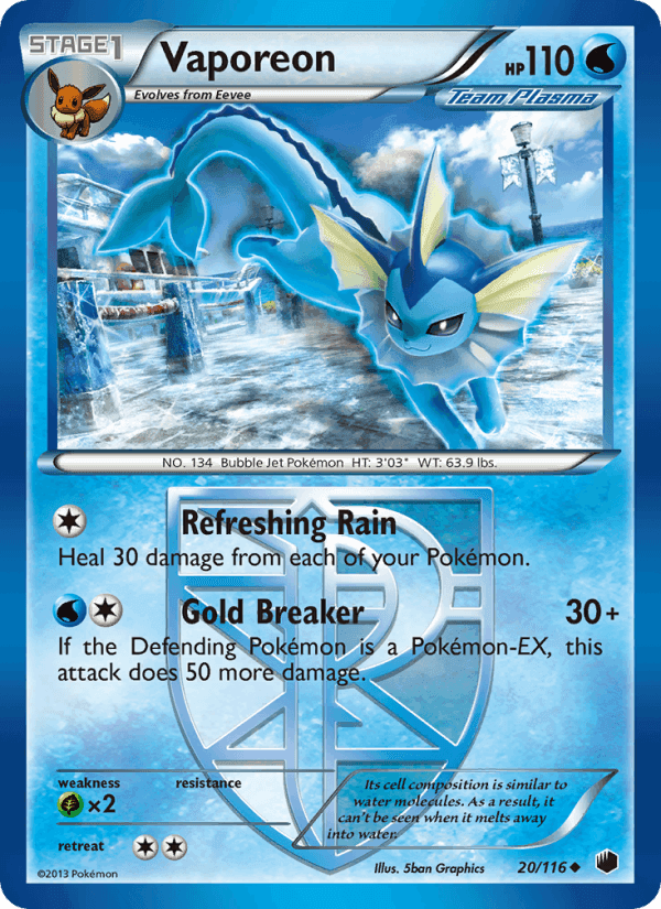 Vaporeon, card 20 from Plasma Freeze