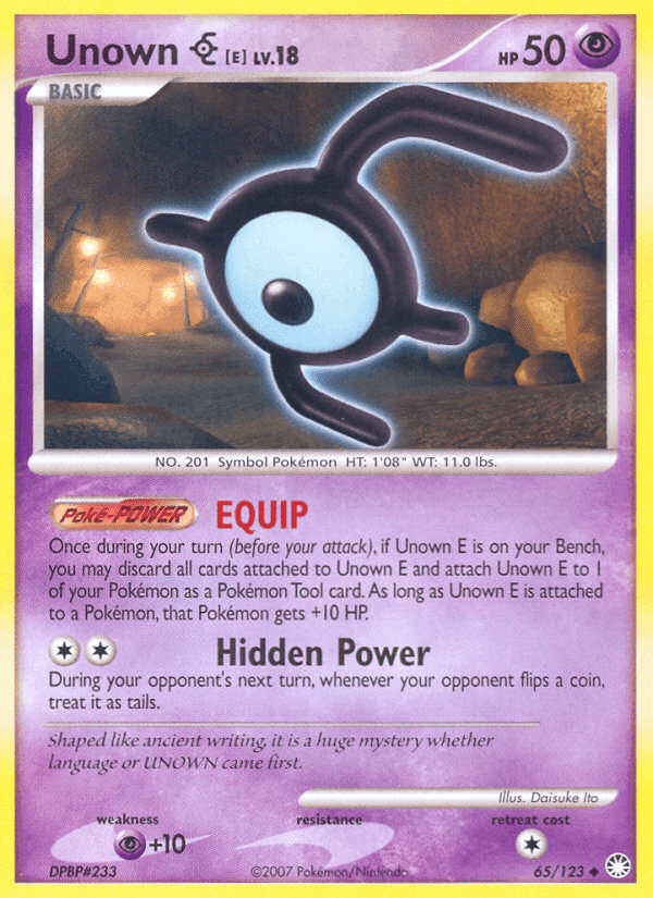 Unown E, card 65 from Mysterious Treasures