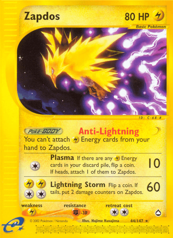 Zapdos, carta 44 di Aquapolis