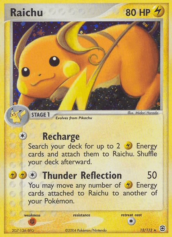 Raichu, carta 12 di EX RossoFuoco e VerdeFoglia