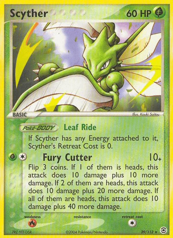 Scyther, carta 29 di EX RossoFuoco e VerdeFoglia