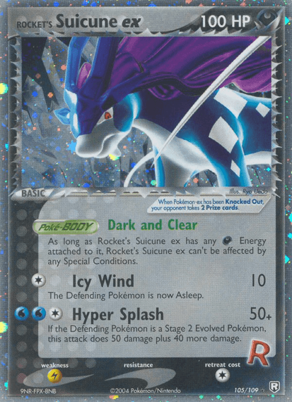 Rocket's Suicune ex, card 105 from Team Rocket Returns