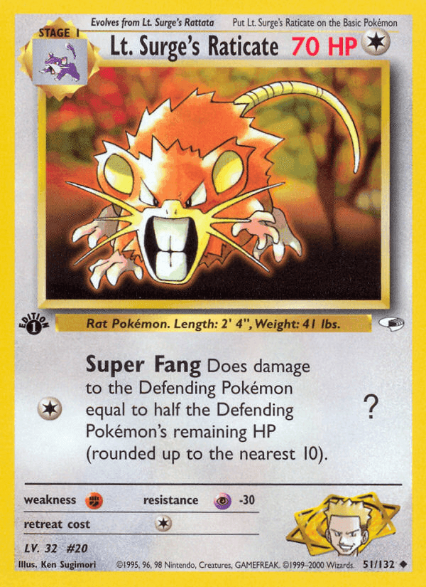 Lt. Surge's Raticate, carte 51 de Gym Heroes