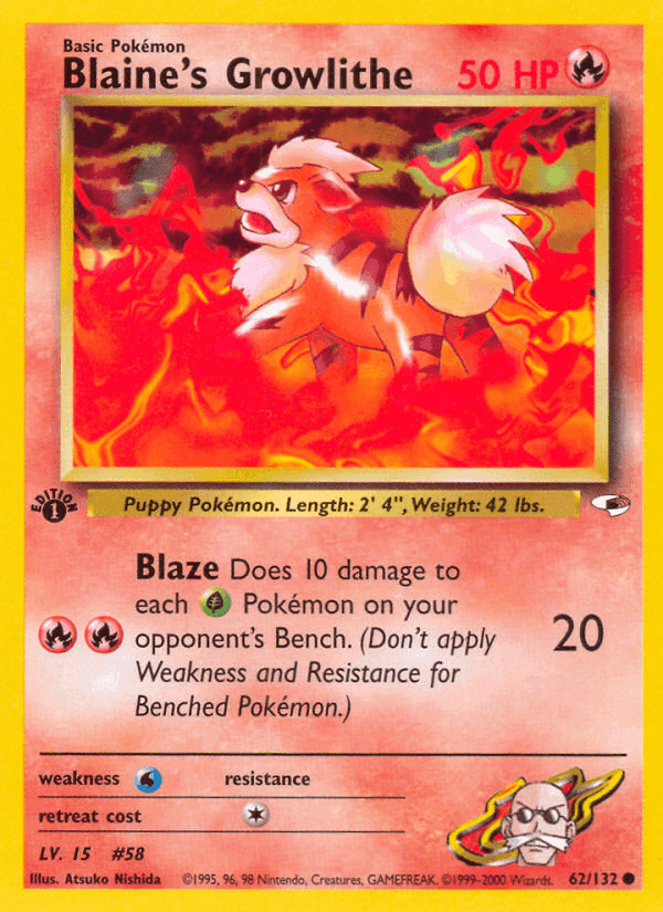 Blaine's Growlithe, card 62 from Gym Heroes