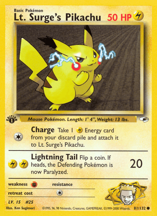 Lt. Surge's Pikachu, card 81 from Gym Heroes