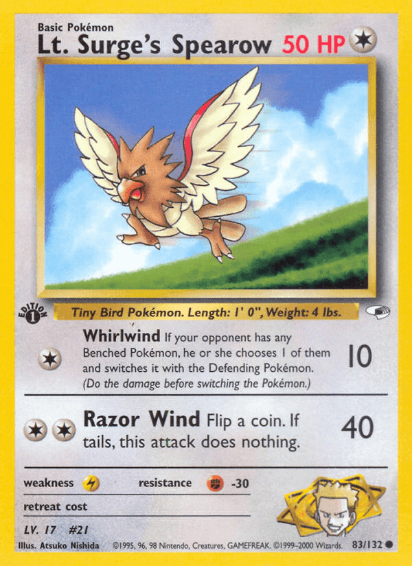 Lt. Surge's Spearow, card 83 from Gym Heroes