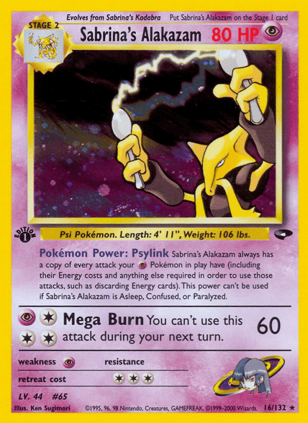 Sabrina's Alakazam, card 16 from Gym Challenge