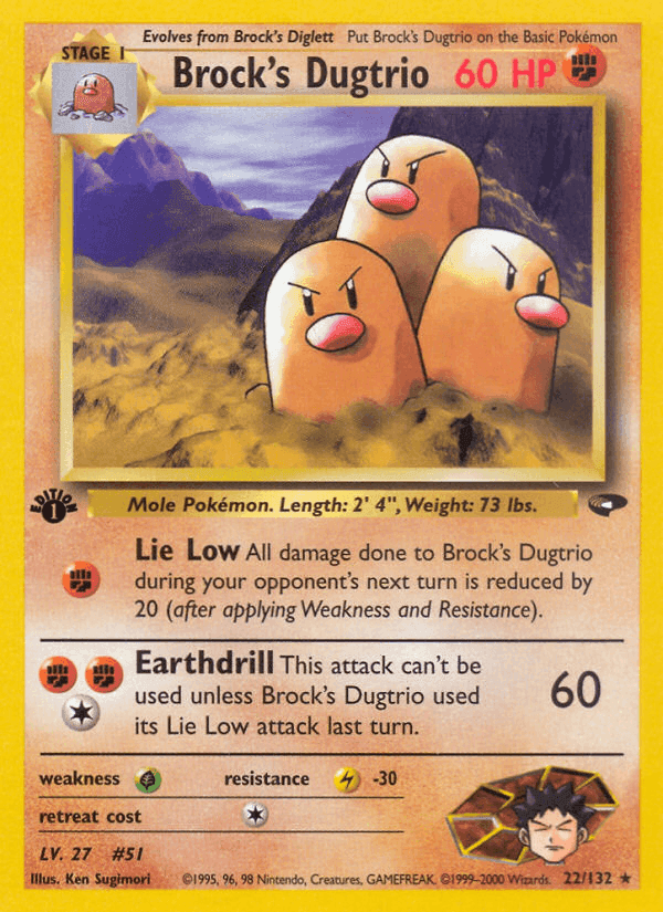 Brock's Dugtrio, card 22 from Gym Challenge