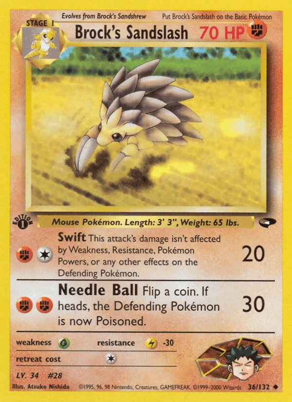Brock's Sandslash, card 36 from Gym Challenge