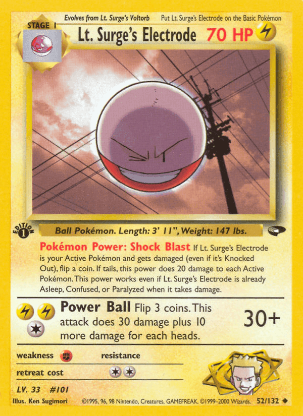 Lt. Surge's Electrode, card 52 from Gym Challenge