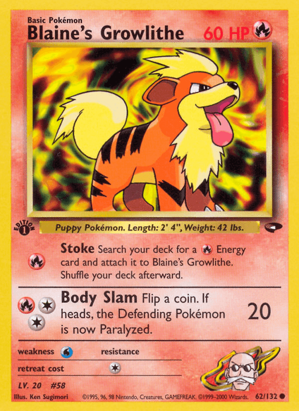 Blaine's Growlithe, card 62 from Gym Challenge