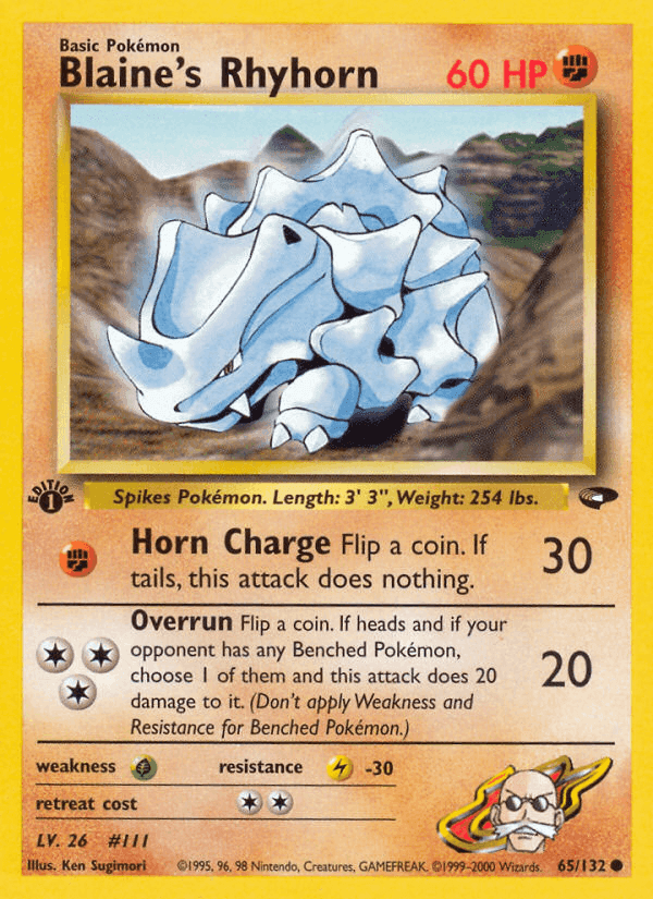 Blaine's Rhyhorn, card 65 from Gym Challenge