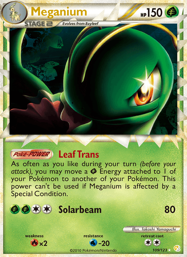 Meganium, card 109 from HeartGold SoulSilver