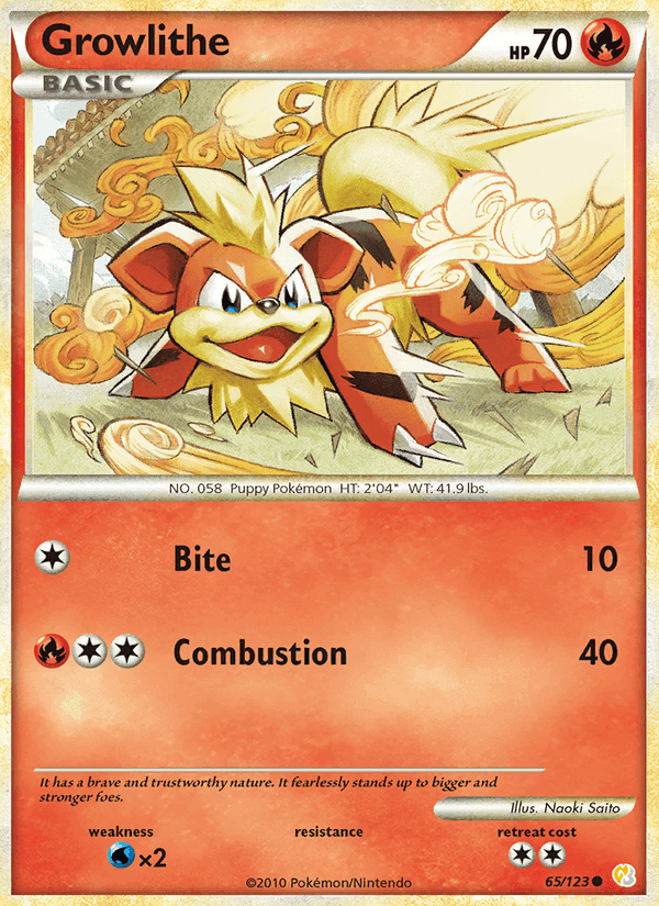 Growlithe, card 65 from HeartGold SoulSilver