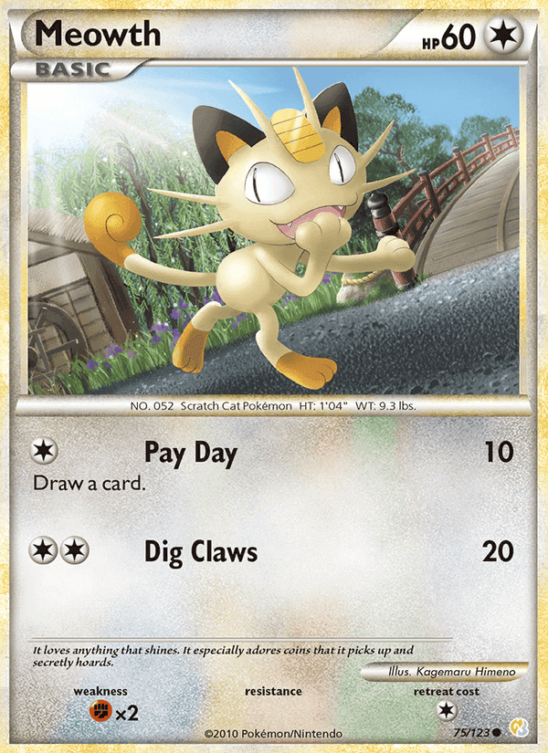 Meowth, card 75 from HeartGold SoulSilver