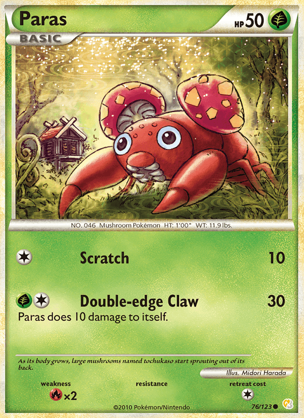 Paras, card 76 from HeartGold SoulSilver