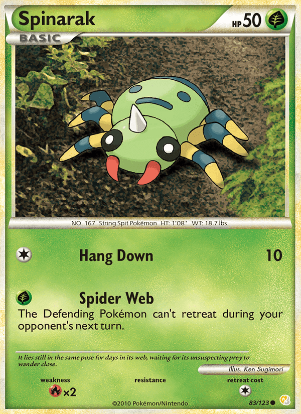 Spinarak, card 83 from HeartGold SoulSilver