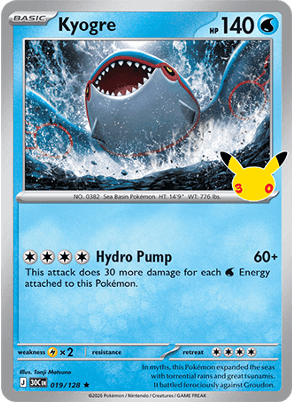 Kyogre, card 019 from 30th Celebration