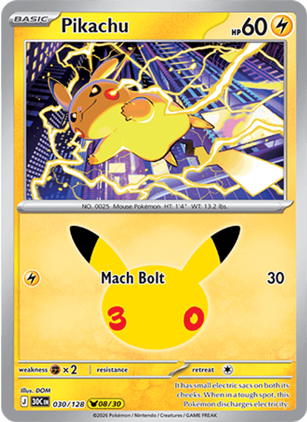 Pikachu, card 030 from 30th Celebration