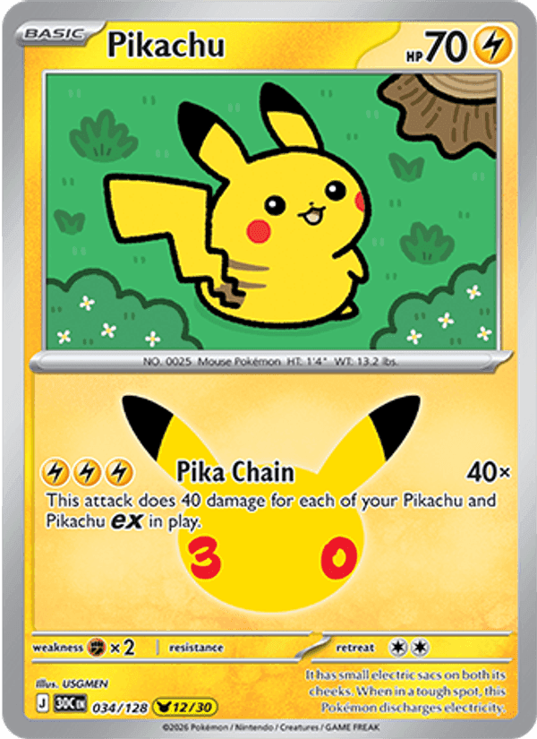 Pikachu, card 034 from 30th Celebration