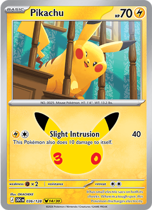 Pikachu, card 036 from 30th Celebration