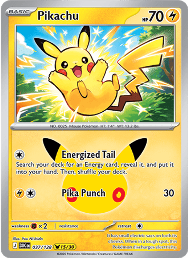 Pikachu, card 037 from 30th Celebration