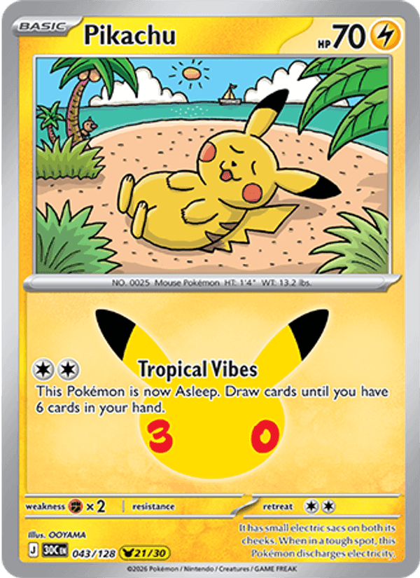 Pikachu, card 043 from 30th Celebration