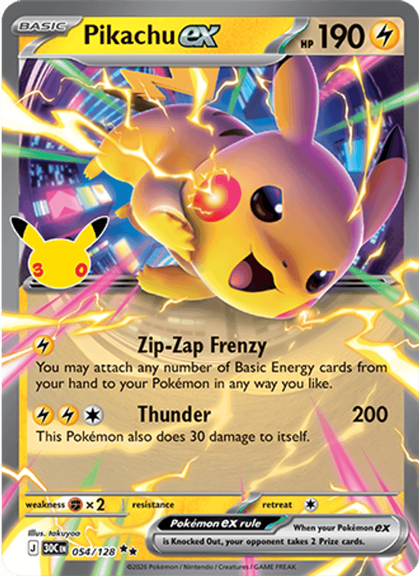 Pikachu ex, card 054 from 30th Celebration