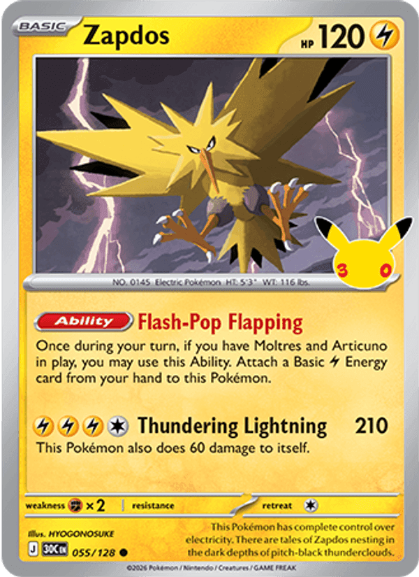 Zapdos, card 055 from 30th Celebration