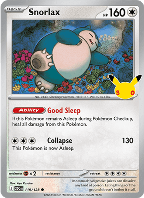 Snorlax, card 119 from 30th Celebration