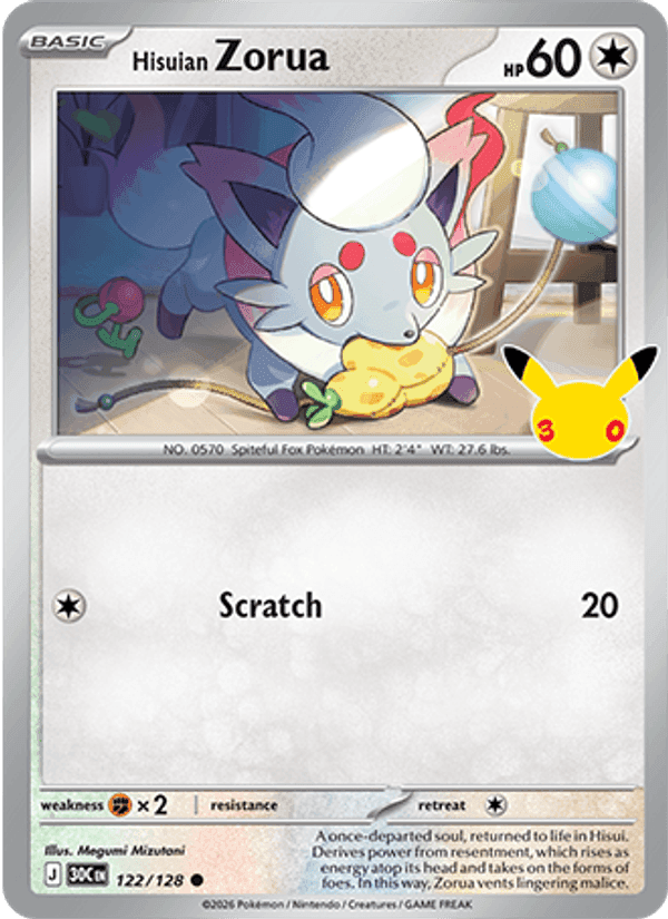 Hisuian Zorua, card 122 from 30th Celebration