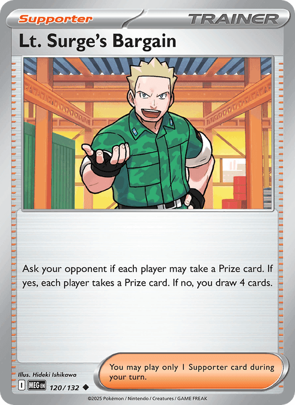 Lt. Surge's Bargain, card 120 from Mega Evolution