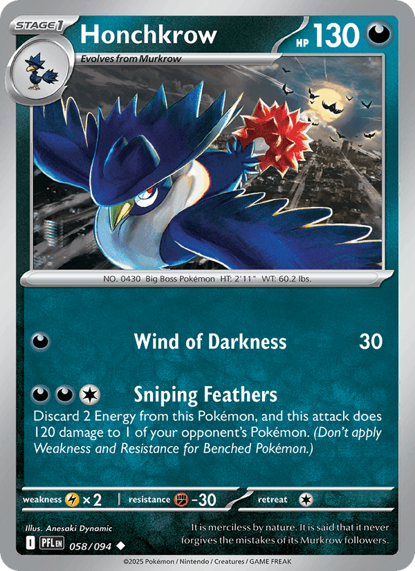 Honchkrow, card 058 from Phantasmal Flames