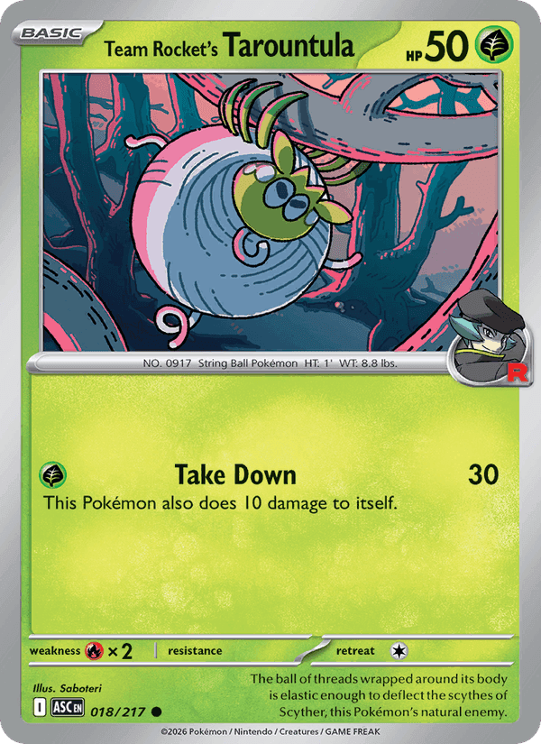 Team Rocket's Tarountula, card 018 from Ascended Heroes