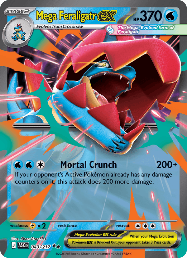 Ascended Heroes の 043 番、Mega Feraligatr ex