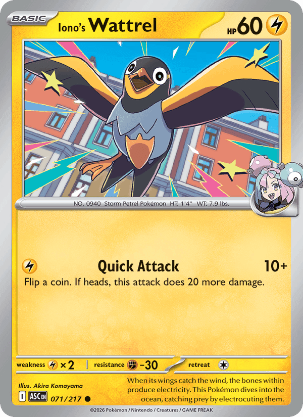 Iono's Wattrel, card 071 from Ascended Heroes