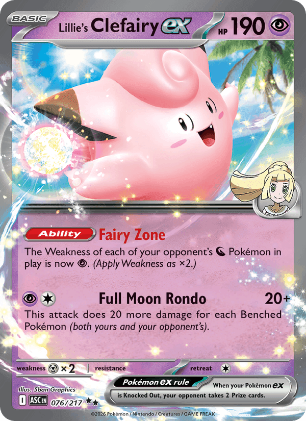 Lillie's Clefairy ex, card 076 from Ascended Heroes