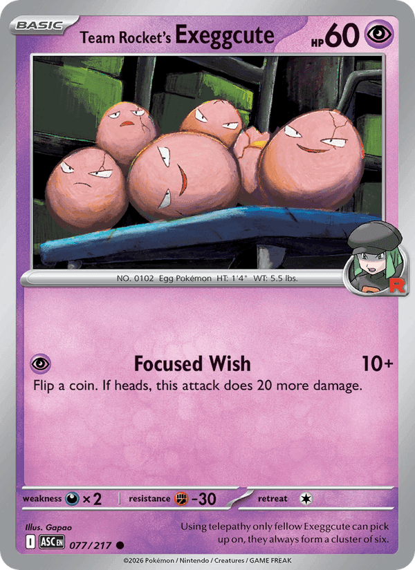 Ascended Heroes の 077 番、Team Rocket's Exeggcute